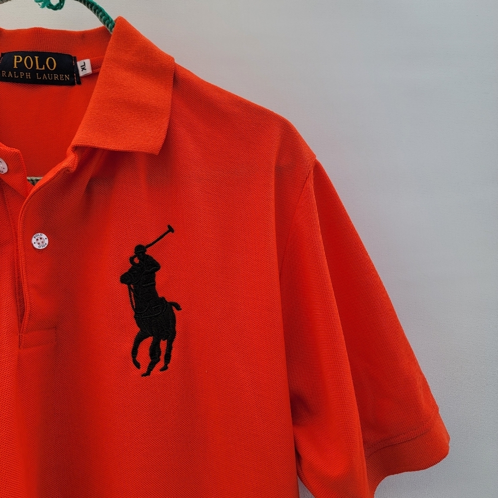 Polo Ralph Lauren Big Pony Polo Shirt Mens XL Bright Orange Black Embroider Y2K - Picture 2 of 11